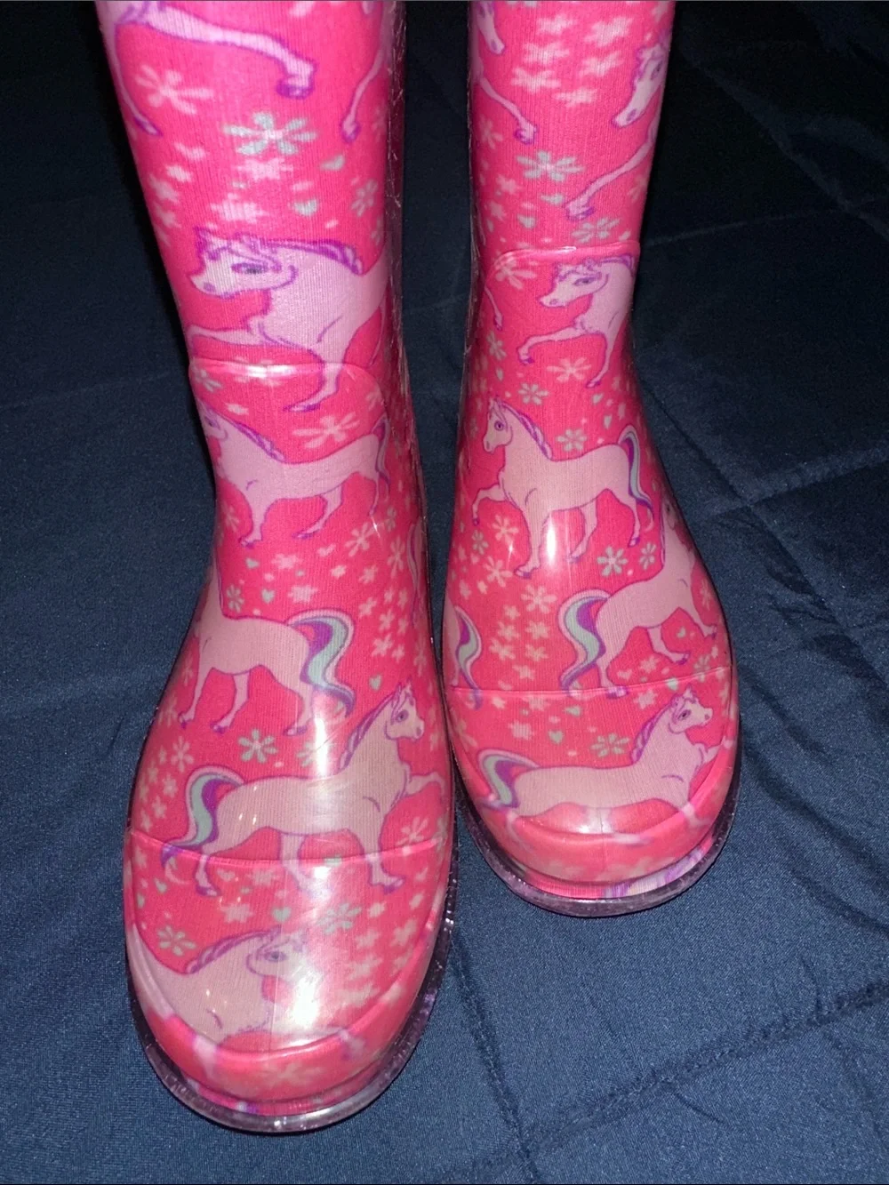 Western Chief Girls' Unicorn Rain Boots w/ Glitter Handles  Working Lights Sz1